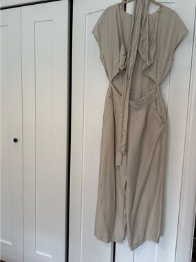Aritzia Beige Cutout Tie-Waist Jumpsuit
